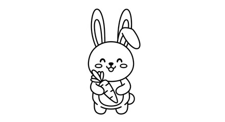 Obraz premium Cartoon rabbit with carrot in line art style for various design projects