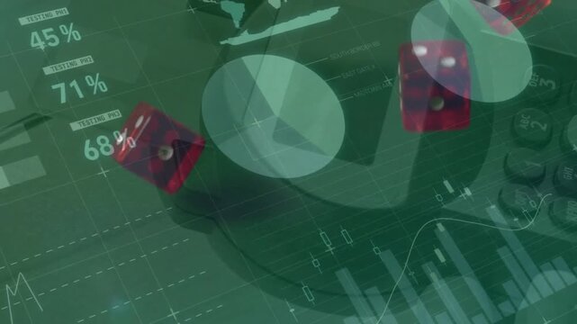Animation of data processing over payment terminal and dices