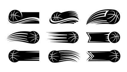 Basketball motion icons set with speed lines and swooshes for sports team logo and branding design © Zyariss