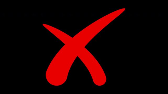 Red brushstroke cross mark animation on transparent background