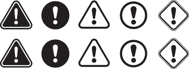 Collection of various warning signs and exclamation mark symbols