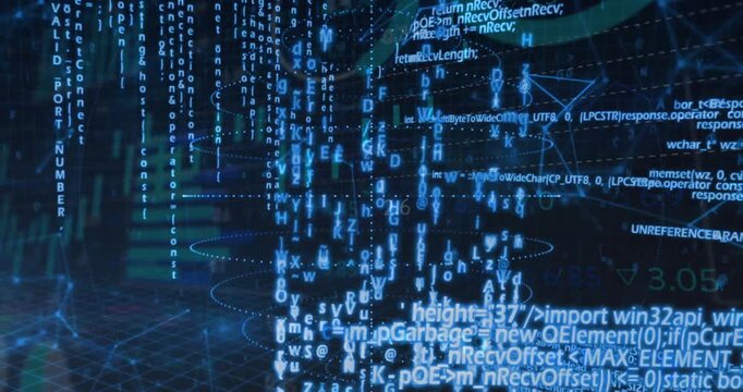 Upon loading, dotted ellipsoid rings rotating while code panels streaming to form data sphere