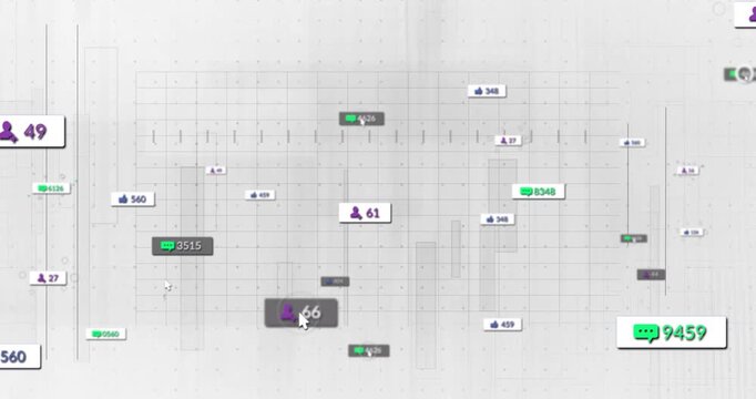 Scene starting with purple user-icon 33 popping up sliding metrics updating values for dashboard UI