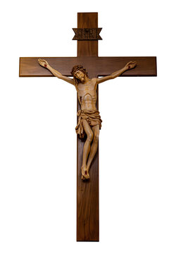 Wooden Crucifix with Jesus Figure Isolated PNG