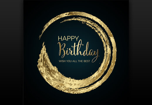 Elegant Happy Birthday Card with Golden Brush Stroke Frame