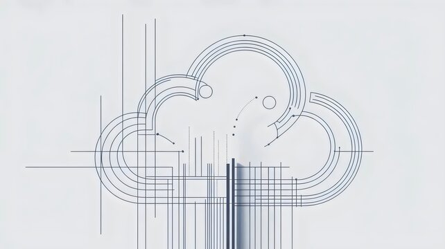 Technical drawing morphing into cloud icon &ndash; Perfect for software as a service, network evolution, or web hosting.