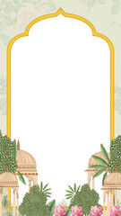 Naklejka premium arch type floral plant and leaves traditional wedding invitation design indian style