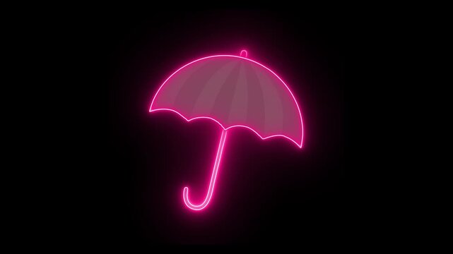 Glowing neon line umbrella icon animation. Fashion accessory, rain and water protection, moisture resistant, protective umbrella, security concept.4K

