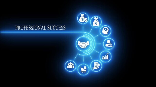 Success concept: animated business growth with dynamic glowing network effect 4k motion 1. success