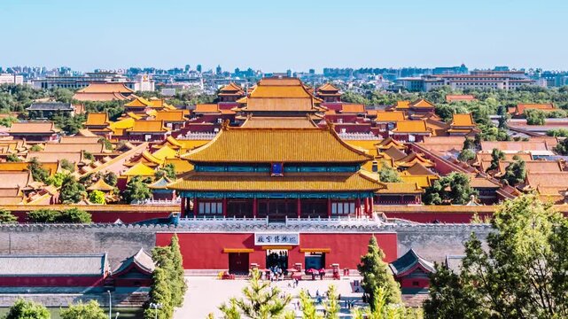 High angle timelapse of Shenwu Gate of the Palace Museum in Beijing, China