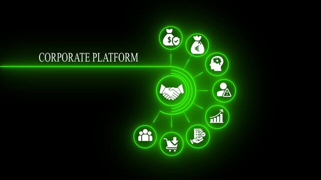 Corporate platform network integration with glowing business and digital connections business network