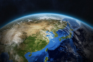 Earth planet view from space. Eastern hemisphere. Earth surface. China, Taiwan, Japan, South Korea, Vietnam, Thailand. East Asia viewed from space.  © revers_jr