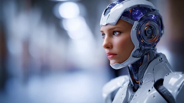 Futuristic humanoid robot portrait showcasing advanced technology with intricate designs and a captivating focus, embodying the essence of artificial intelligence and innovation.