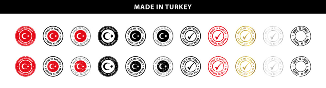 Made in Turkey or Turkiye sticker icon with Turkish flag