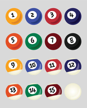 Billiard Balls Vector Set Numbered Pool Game Equipment
