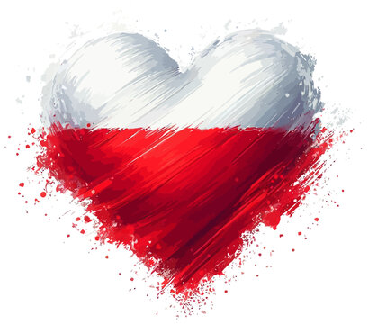 poland flag vector brush art illustration in a heart shape