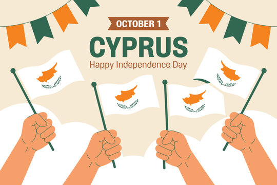 Flat of Cyprus Independence Day celebration with orange map cutouts