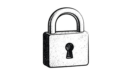 Fototapeta premium Hand-drawn style illustration of a heavy-duty metal padlock representing security, safety, and privacy protection.