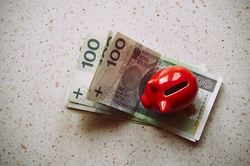 polskie banknoty i świnka skarbonka  © Marcin Łazarczyk