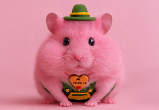 Ein Pink farbener Hamster mit flauschigen Fell.
