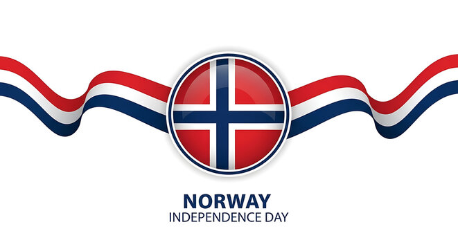 Norway constitution day banner with flag and ribbon design