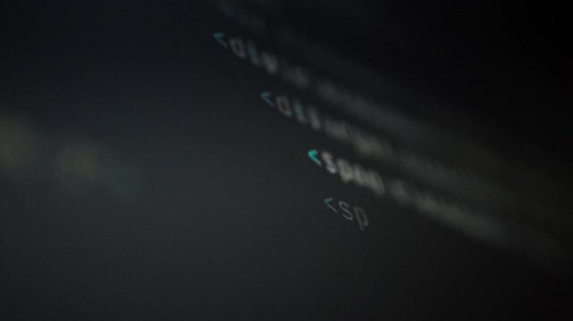 A code of symbols and numbers is displayed on an ultra-widescreen monitor&mdash;AI algorithms analyze the symbols, enabling automated processes. This code sequence is displayed in real time