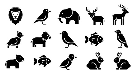 Obraz premium Comprehensive Wildlife Silhouette Collection: Lion, Elephant, Bird, and More