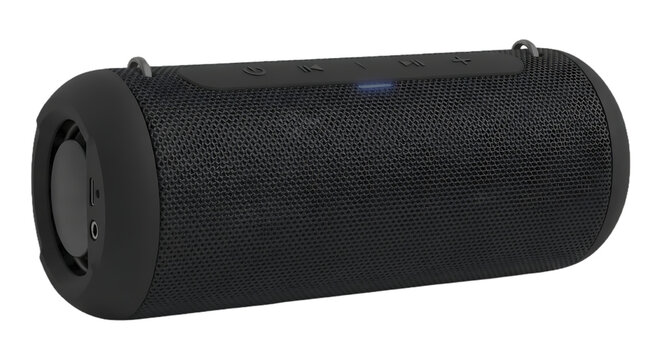 Portable Black Bluetooth Speaker, Isolated on transparent background.