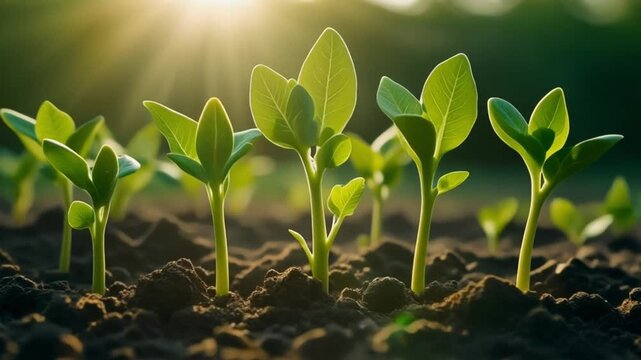 Pea seedlings sprouting garden soil agriculture growth and Earth Day