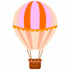 Naklejka premium Colorful hot air balloon with striped pattern and wicker basket shown isolated