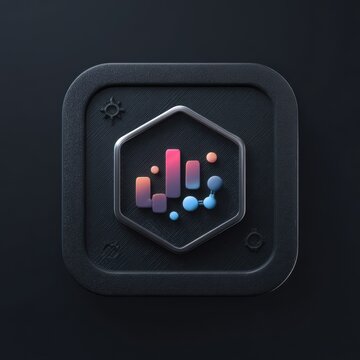 Abstract geometric logo design with colorful data visualization elements on dark background