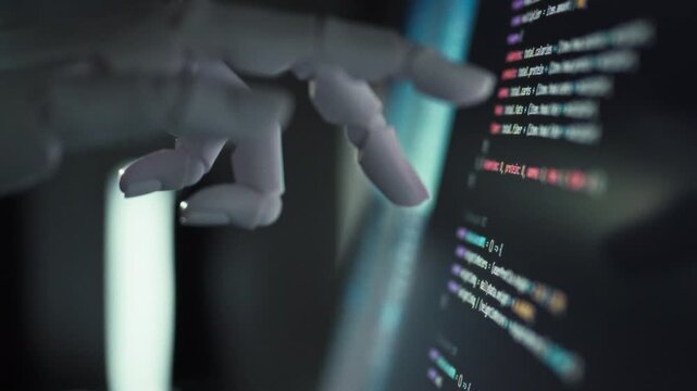 A humanoid robot, powered by sophisticated software and artificial intelligence, effortlessly performs coding tasks, exemplifying the cutting-edge fusion of automation and programming