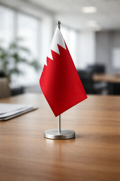 Bahrain National Flag on Desk Stand in Modern Office Interior