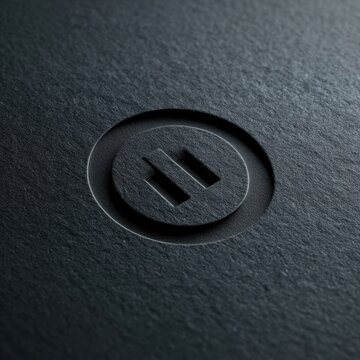 Close-up view of a textured black surface featuring a circular emblem with two parallel lines
