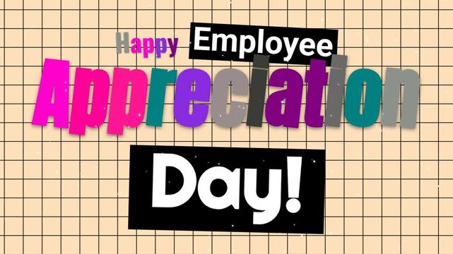 Animated text greeting for Employee Appreciation Day on a grid background.