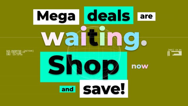 Dynamic Mega Sale Motion Graphic with shop and save text for retail marketing.