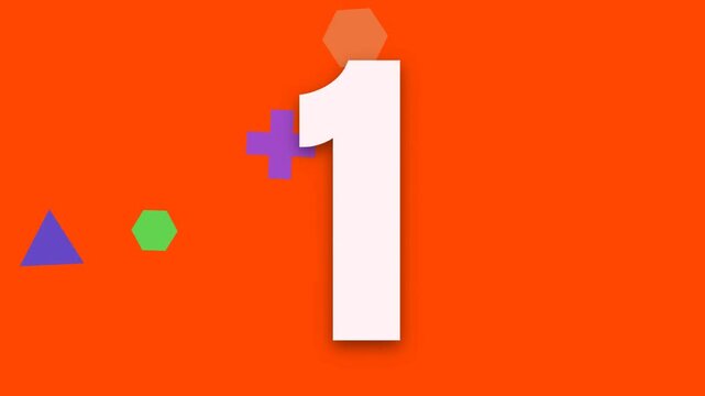 Modern animated colorful countdown timer with geometric shapes on bright orange background