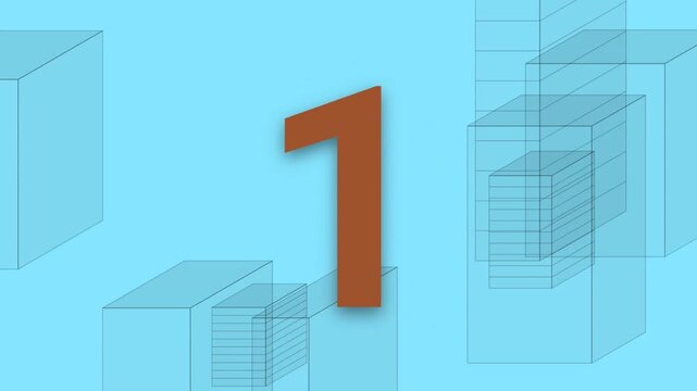 Animated colorful countdown timer from 5 to 1 over a blue technical background