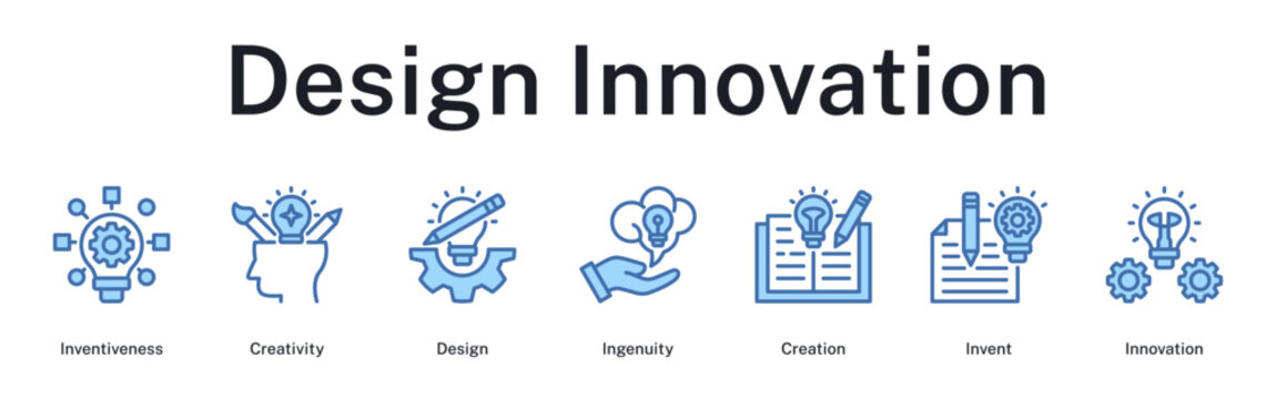 Design innovation process highlighting inventiveness, creative ingenuity, and breakthrough innovative solutions.
