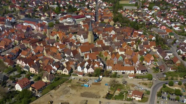 Aerial view beside the small town Eppingen in Germany on sunny day in autumn.