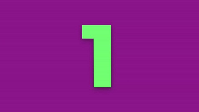 Retro animated colorful countdown timer from five to one on a purple textured background