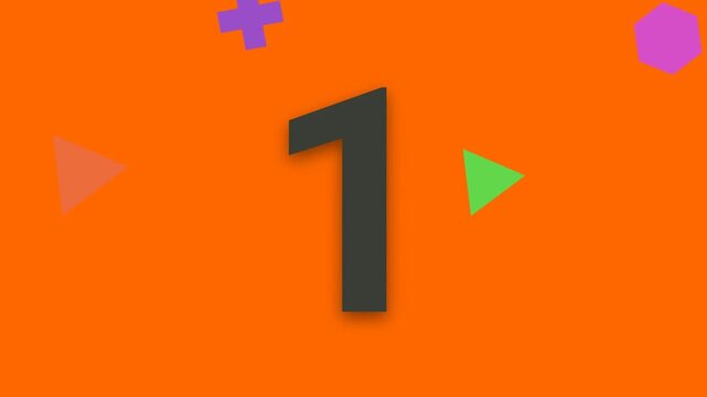 Dynamic animated colorful countdown timer from five to one on an orange geometric background