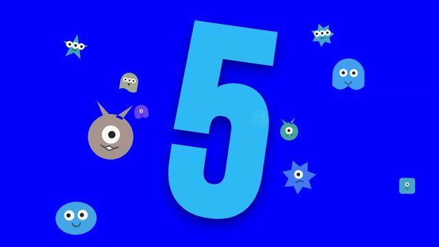 Animated colorful countdown timer from 10 to 1 with playful cartoon characters on blue
