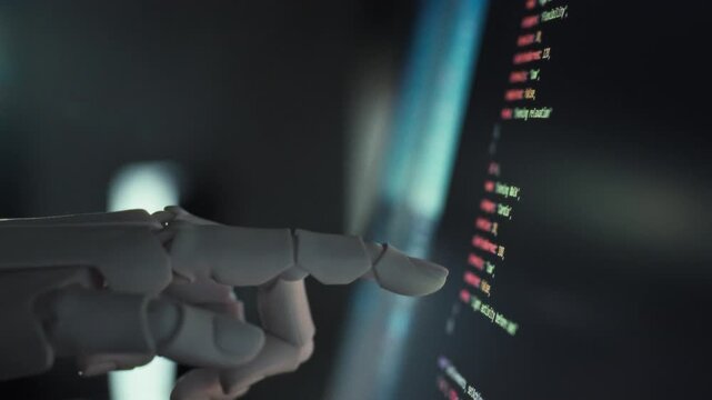 Under software guidance, robotic arm automates coding creation, embodying artificial intelligence action. This fusion automation programming streamlines development process with precision efficiency