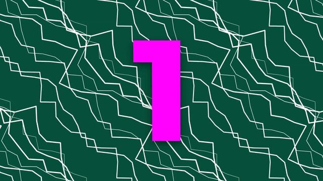 Animated colorful countdown timer from 5 to 1 on a green geometric background