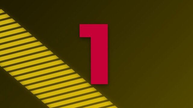 Animated colorful countdown timer from five to one against a striped graphic background