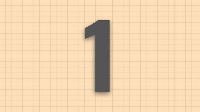 Bold animated colorful countdown timer from five to one on a tan grid background