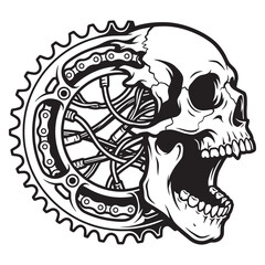 Skull with bicycle gear mechanism. © Pixel Pulse