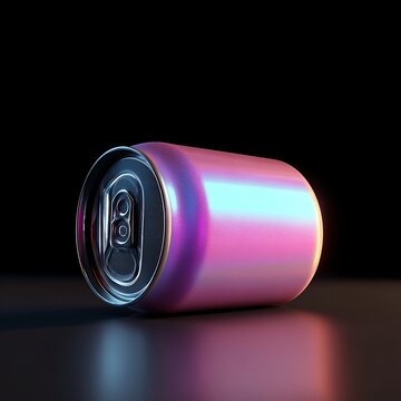 modern drink can with pastel glow on black velvet background luxury mood soft reflections high resolution minimal composition 45 degree angle, Realistic Photo