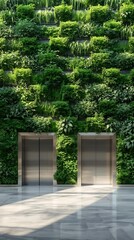 Obraz premium Vertical Garden Mall Vertical Garden with Elevators in Modern Building Interior Design for Eco-Friendly Spaces